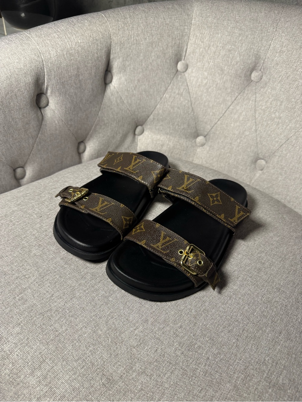 Louis Vuitton Brown Monogram Dual‑Strap Men’s Slide Sandals